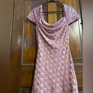 Y2K pink velvet heart mini dress off the shoulder medium
